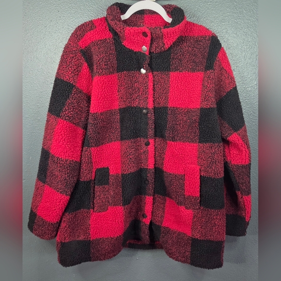 Maurices Jackets & Blazers - Maurices Red and Black Buffalo Check Sherpa Coat Size XL Womans